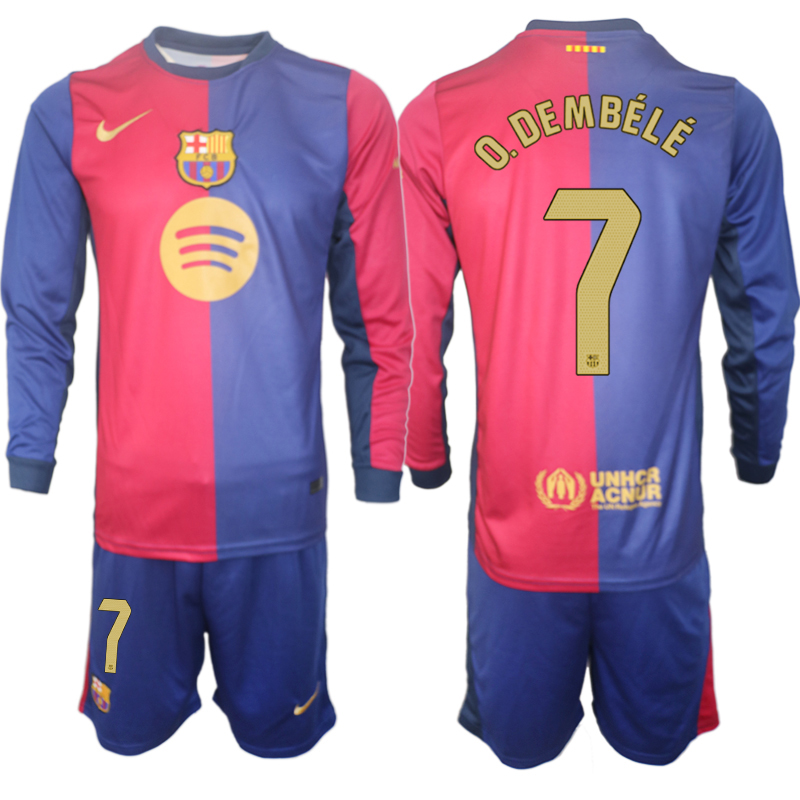 Men 2024-2025 Club Barcelona home Long Sleeves Blue #7 Soccer Jersey->real madrid jersey->Soccer Club Jersey